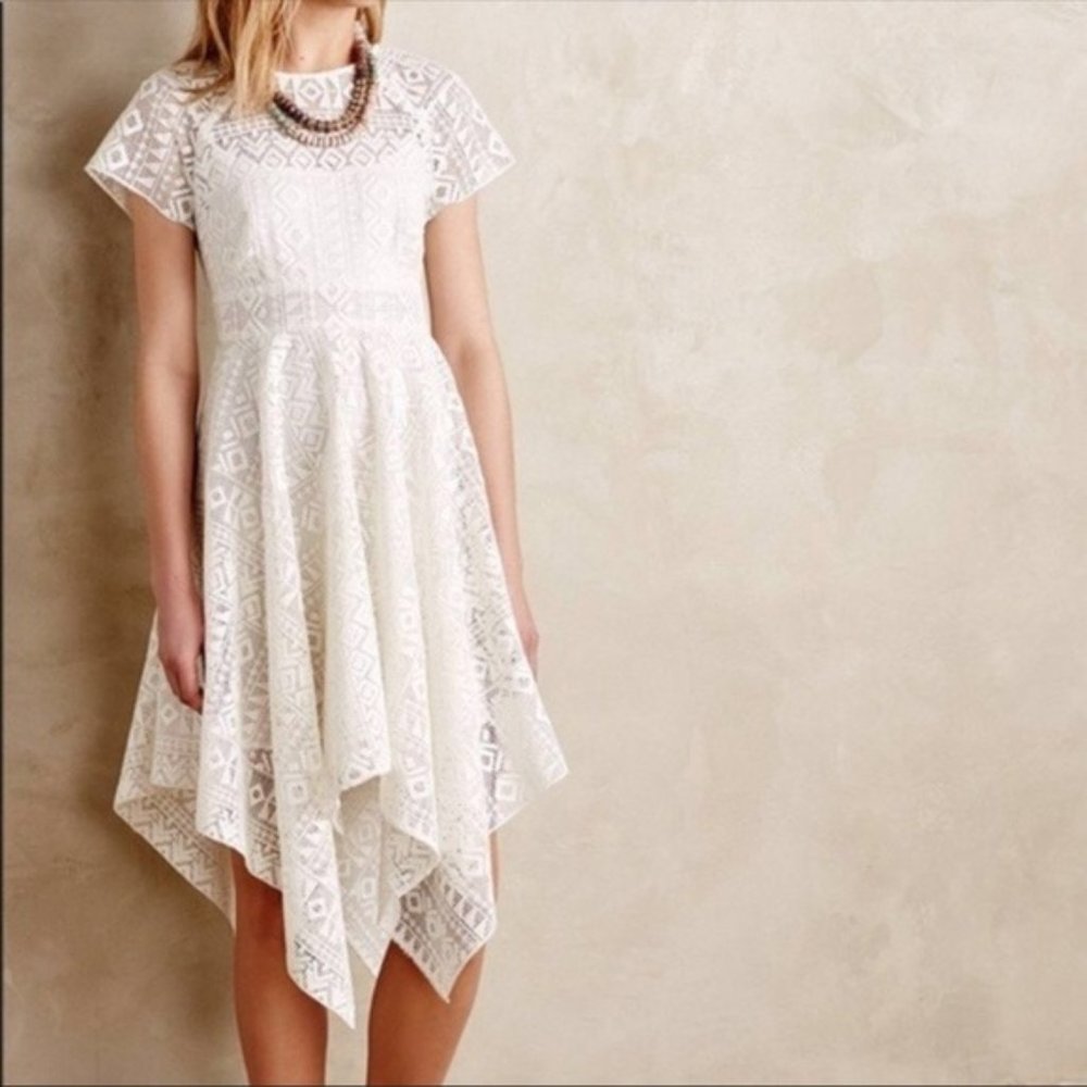 White Lace Maeve Anthropologie Dress, Size 2P